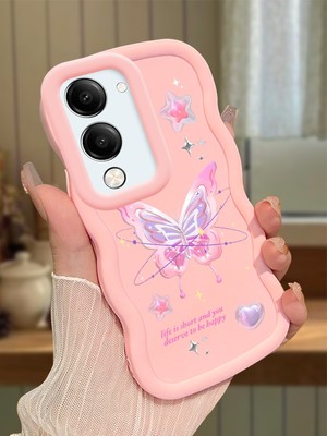 HONTINGA Vivo Y04 Uyumlu Kılıfı Düşüme Önleyici Basitlik Anti Düşme Darbeye Dayanıklı Basit Pembe Yumuşak Silikon Telefon Kılıfı Kelebek Desen K9-0071