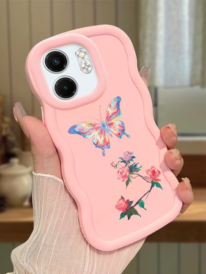 HONTINGA Infinix Smart 9 Uyumlu Kılıfı Düşüme Önleyici Basitlik Anti Düşme Darbeye Dayanıklı Basit Pembe Yumuşak Silikon Telefon Kılıfı Kelebek Desen K9-0074