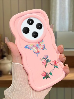 HONTINGA Redmi 14C 4g Uyumlu Kılıfı Düşüme Önleyici Basitlik Anti Düşme Darbeye Dayanıklı Basit Pembe Yumuşak Silikon Telefon Kılıfı Kelebek Desen K9-0074