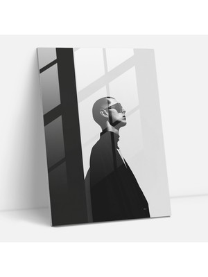 Popcasso Minimalist Siyah ve Beyaz Kompozisyon Temperli Cam Tablo - Andy Warhol Temalı Ev Dekorasyonu