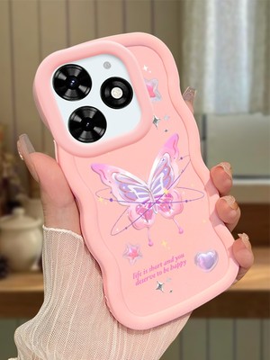 HONTINGA Tecno Spark Go 2024 Uyumlu Kılıfı Düşüme Önleyici Basitlik Anti Düşme Darbeye Dayanıklı Basit Pembe Yumuşak Silikon Telefon Kılıfı Kelebek Desen K9-0071