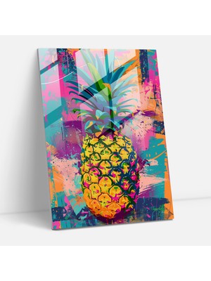 Popcasso Ananas Desenli Modern Sanat Eseri Temperli Cam Tablo - Andy Warhol Temalı Ananas Portresi