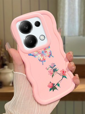 HONTINGA Redmi Note 13 Pro 4g Uyumlu Kılıfı Düşüme Önleyici Basitlik Anti Düşme Darbeye Dayanıklı Basit Pembe Yumuşak Silikon Telefon Kılıfı Kelebek Desen K9-0074