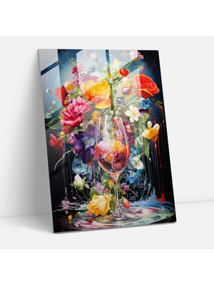 Popcasso Kanayan Çiçekler Temperli Cam Tablo - Modern Sanat Temalı Duvar Dekoru