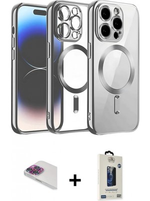 Marsilyan™- iPhone 13 Pro Max Kılıf Nova Işık Özel Seri - Siyah Bilvis Hayalet Cam Ekran Koruyucu + Gökkuşağı Pers Alüminyum Kamera Lens