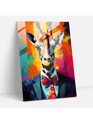 Popcasso Hayvanlar Gibi Insanlar Temalı Temperli Cam Tablo - Smokin Giymiş Zürafa Şık Görünümüyle Dikkat Çekiyor
