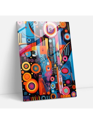 Popcasso Renkli Soyut Sanat Afro Cam Tablo - Modern Sanat Temalı Canlı Desenli Cam Duvar Tablosu