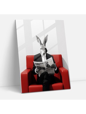 Popcasso Hayvanların Insanlar Gibi Giyinmiş Temalı Cam Duvar Tablosu - Modern Oturma Odası Için Dekoratif Tasarım.