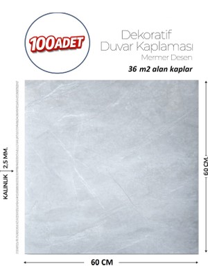Brano 60X60 cm Kendinden Yapışkanlı Duvar,banyo,tezgah Arası Açık Gri MERMER-100 Adet