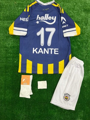Kante 17 Numara 4'lü Set Fe.ner.bah'çe Sarı Lacivert Çubuklu Iç Saha Çocuk Forma Şort Çorap Bileklik