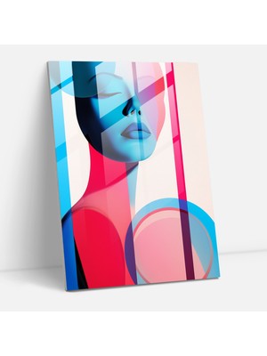 Popcasso Minimalist Geometriler Cam Tablo - Cesur Geometrik Şekiller ile Barbi Temalı Dekoratif Cam Tablo