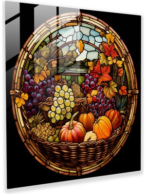 Popcasso Hasat Mısır Boynuzu Temperli Cam Tablo - Sonbahar Temalı Modern Sanat Vitray Tasarımı