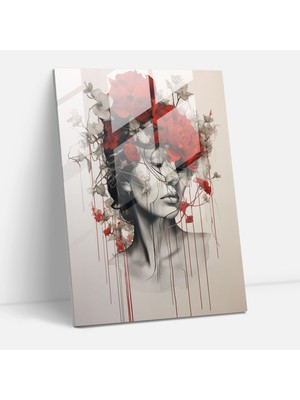 Popcasso Kaos Dengesi Cam Tablo Sanatı - Kanayan Çiçekler Düzeni Modern Sanat