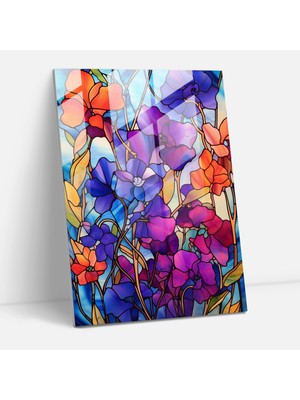 Popcasso Kan Damlalı Çiçekler Cam Tablo - Dekoratif Cam Tablo Duvar Dekoru