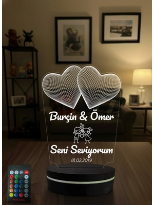 Eymi Design 2 Kalpli Aşk Hediyesi Sevgililer Gününe Özel 16 Renkli Kumandalı