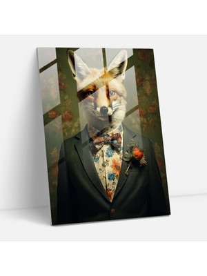 Popcasso Retro Hayvanlar Temalı Cam Duvar Tablosu - Insanlar Gibi Giyinmiş Figürler ile Dekoratif Cam Tablo