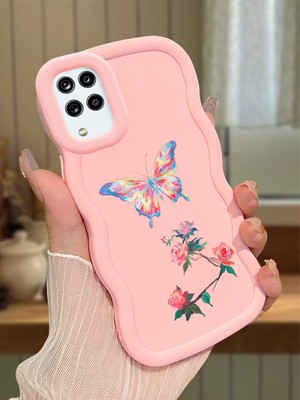 HONTINGA Samsung Galaxy M12 Uyumlu Kılıfı Düşüme Önleyici Basitlik Anti Düşme Darbeye Dayanıklı Basit Pembe Yumuşak Silikon Telefon Kılıfı Kelebek Desen K9-0074