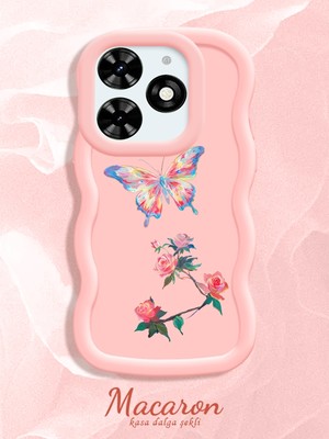 HONTINGA Tecno Spark 20C Uyumlu Kılıfı Düşüme Önleyici Basitlik Anti Düşme Darbeye Dayanıklı Basit Pembe Yumuşak Silikon Telefon Kılıfı Kelebek Desen K9-0074