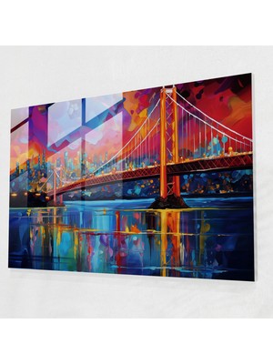 Popcasso Gece Manzaralı Cam Tablo Boğaziçi Köprüsü Canlı Renkler Ile Dekoratif Cam Tablo