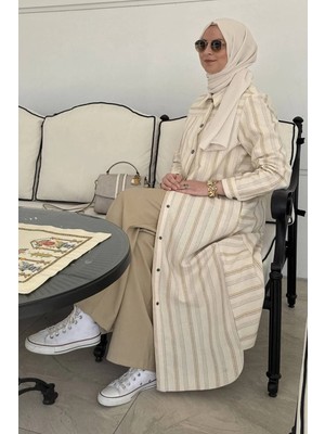 Rabia Şamlı Lina Çizgili Keten Kap