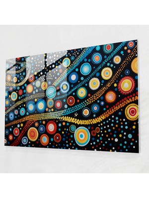 Popcasso Yerli Füzyon Temperli Cam Tablo - Geleneksel Nokta Boyama ile Modern Tasarım - Aborijinal Sanat Temalı Cam Tablo
