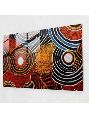 Popcasso Aborjin Modernlik Temalı Cam Tablo - Geometrik Birleşim - Dekoratif Duvar Tasarımı