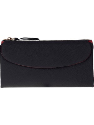 BloominBag Élıa Double Band Noir Black-Red Large Deri Kadın Cüzdan & Clutch