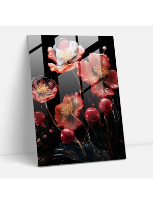 Popcasso Günümüzün Kanayan Çiçekler Temperli Cam Tablo - Modern Sanat ile Duvar Dekoru