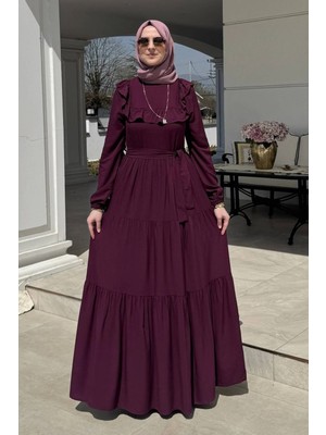 Rabia Şamlı Bade Elbise Vişne