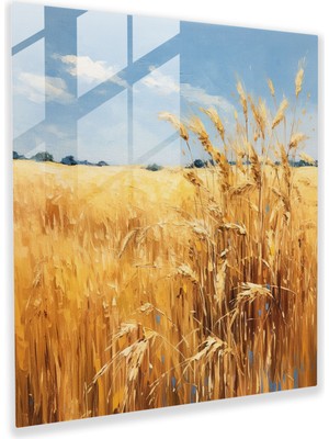 Popcasso Sonbahar Temalı Altın Hasat Cam Tablo - Buğday Tarlası Görselli Dekoratif Cam Tablo