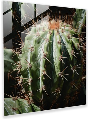 Popcasso Gerçekçi Kaktüs Temalı Temperli Cam Tablo - Modern Sanat Tarzında Hafif Gölgelendirme