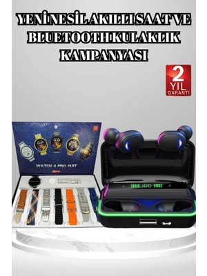 Calperia Powerbank Bluetooth Kulaklık ve Akıllı Saat 7 Kordonlu Metal Kordon Plastik Kordon