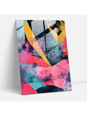 Popcasso Soyut Kompozisyon Temperli Cam Tablo - Renkli Sanat