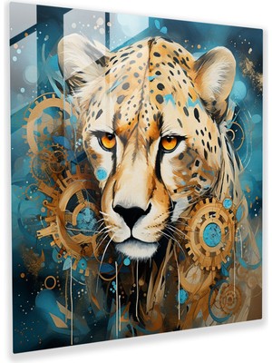 Popcasso Leopar Doğa Uyumlu Bağlantı Soyut Unsurlar Temperli Cam Tablo