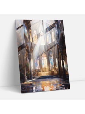 Popcasso Katedral Cam Tablosu: Gerçekçi Yağlı Boya Tarzında Katedral Görselliği ile Modern Sanat Dekorasyonu