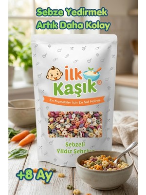 İlk Kaşık Sebze Püreli Yıldız Şehriye 200 gr Tam Buğday Bebek Ek Gıda 90G Sebze Eşdeğeri