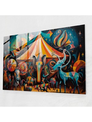 Popcasso Sirk Renkli Hayvanlar Temperli Cam Tablo - Eğlenceli Modern Sanat Tasarımı