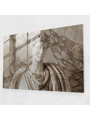 Popcasso Klasizm Temalı Temperli Cam Tablo - Mermer Heykel Görseli ile Modern Sanat Örneği