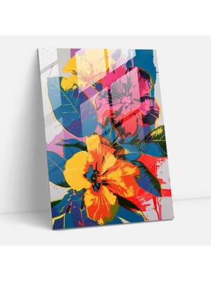 Popcasso Cesur ve Canlı Çiçekler Temalı Cam Tablo - Popüler Sanat Akımından Ilham Alınarak Tasarlanmış Duvar Dekoru