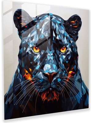 Popcasso Modern Geometrik Siyah Panter Temperli Cam Tablo - Panter Temalı Duvar Dekorasyonu