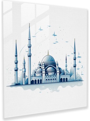 Popcasso Anadolu Minimalist Cam Tablo Sultanahmet Camii Temiz Beyaz Arka Fon ile Zarif Tasarım
