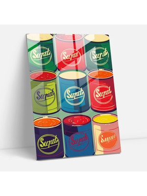 Popcasso Retro Çorba Kutuları Temperli Cam Tablo - Andy Warhol Stili Cam Tablo