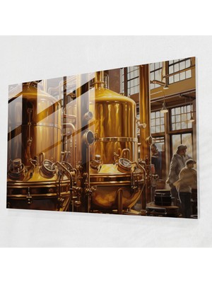 Popcasso Bira Fabrikası Temalı Modern Sanat Cam Tablo - Gerçekçi Yağlı Boyama Tekniğiyle Tasarlanmış Bira Bardağı Görseli