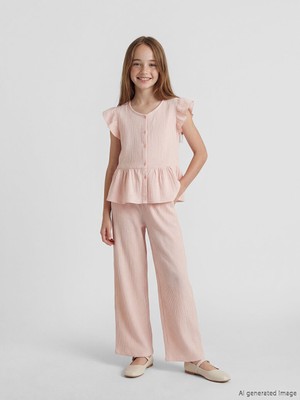 LC Waikiki Pembe Beli Lastikli Kız Çocuk Müslin Pantolon