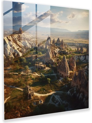 Popcasso Kapadokya Manzarası ile Anadolu Temalı Cam Tablo - Kaya Formasyonları Görseli
