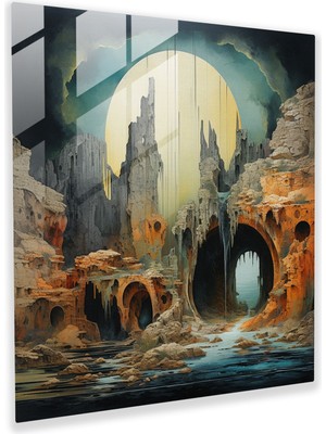 Popcasso Anadolu Sürrealist Temperli Cam Tablo - Modern Sanat Antik Kalıntılar Manzaraları