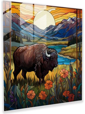 Popcasso Büyükbaşlıklı Modern Sanat Cam Tablo - Çayır Manzarası ile Dekoratif Cam Duvar Tablosu