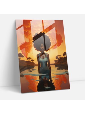 Popcasso Afro Manzara Cam Duvar Tablosu Temperli Cam Tablo