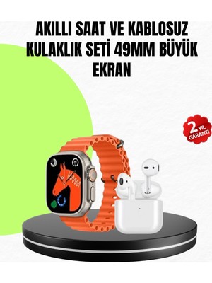 Calperia Watch 9 Max Akıllı Saat Seti 2 Kordonlu Kablosuz Kulaklık Hediyeli