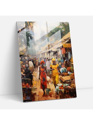 Popcasso Afro Temalı Cam Duvar Tablosu - Afro Market Tasarımı